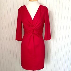 Amy Matto Red 3/4 Sleeve Front Twist V-neck Dress Valentine’s Day